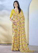 Georgette Yellow Party Wear Printed Ready To Wear Saree